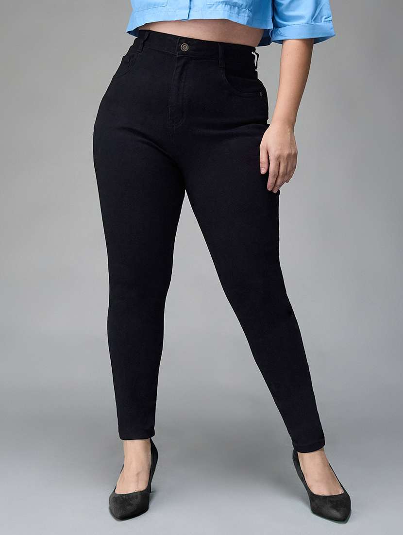 women solid high rise skinny jean