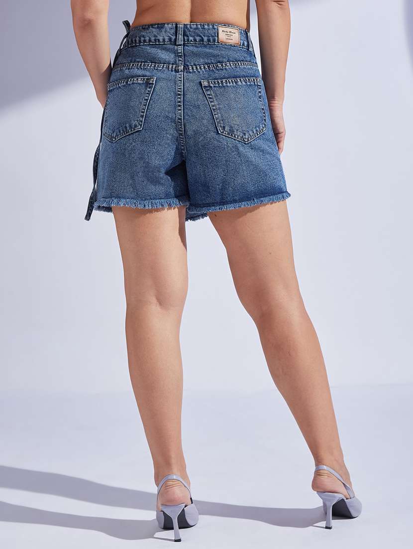 women solid high rise denim skorts - 22403125 -  Standard Image - 3