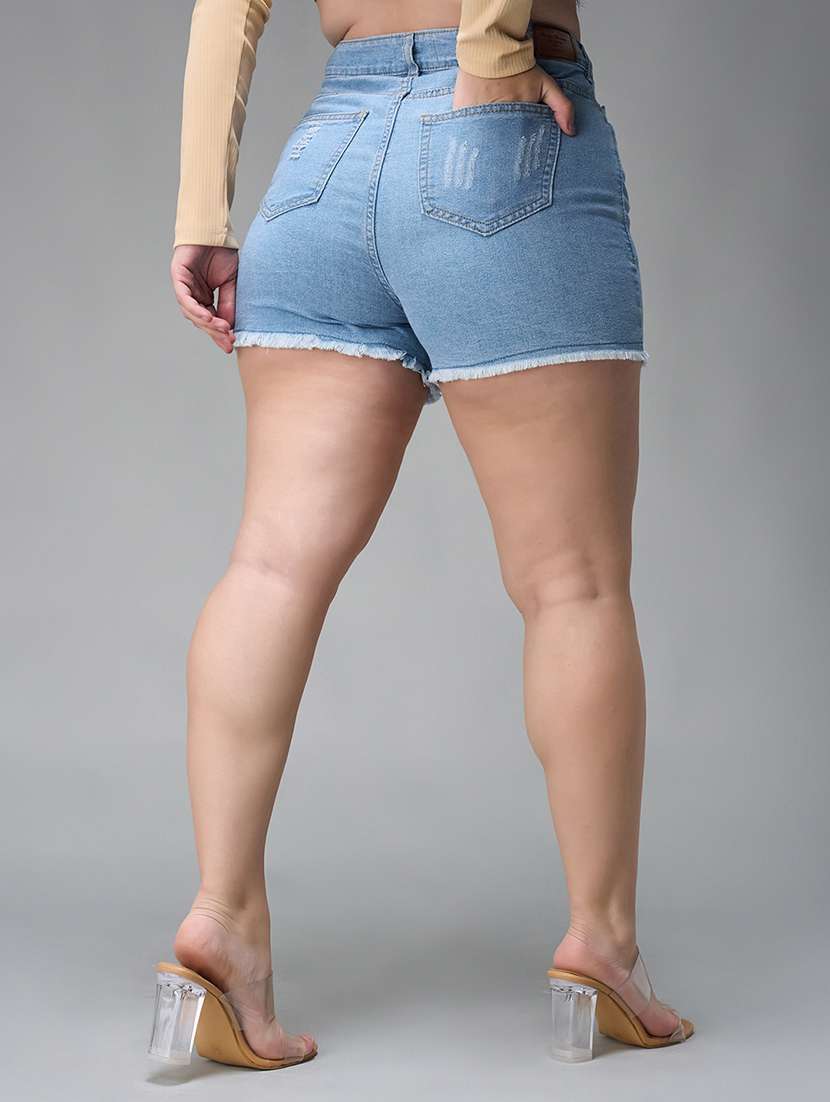 women distressed high rise denim short - 22403138 -  Standard Image - 3