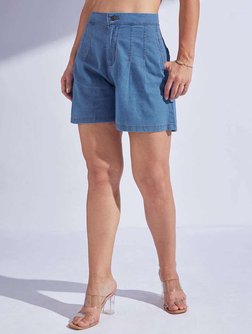 women high rise denim shorts 