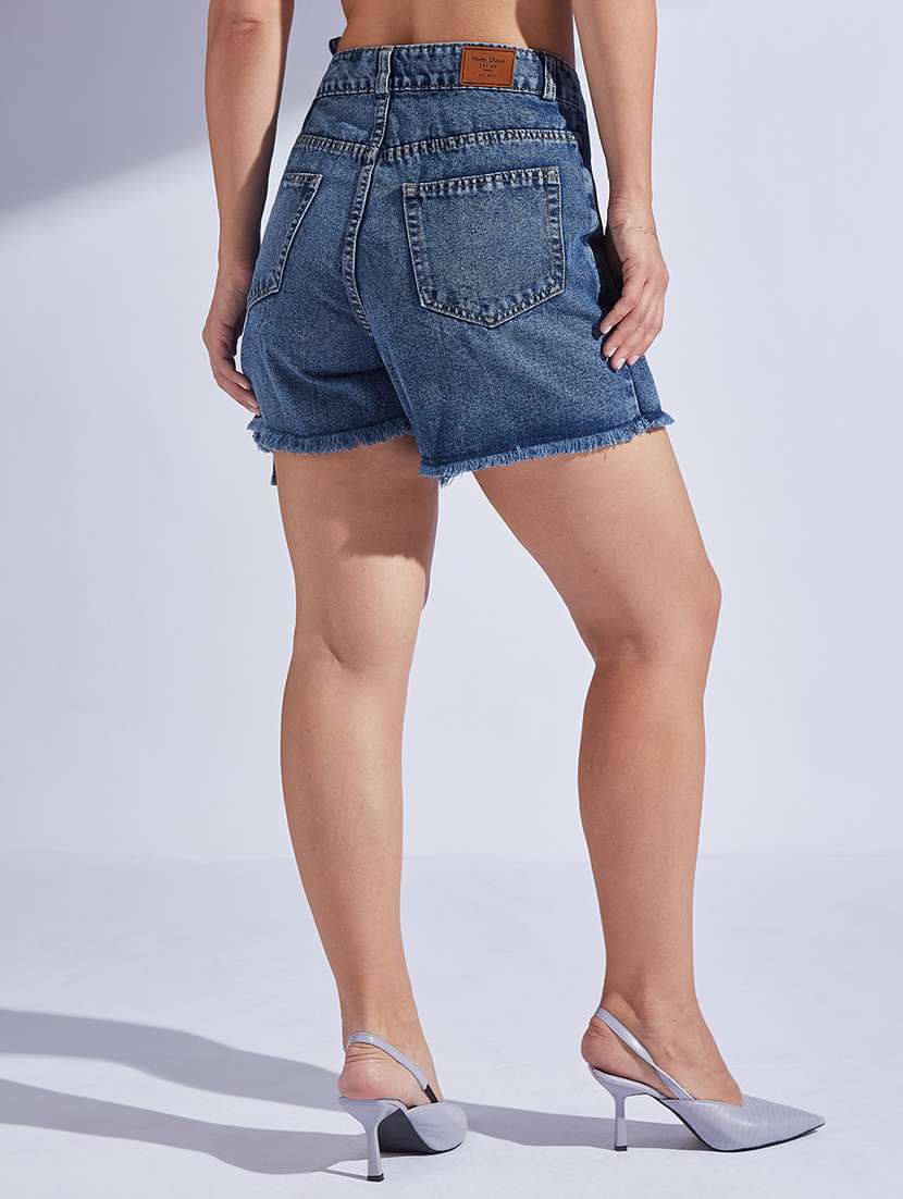 women high rise denim skorts - 22403157 -  Standard Image - 3