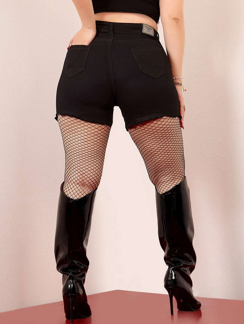 women solid high rise denim short - 22403162 -  Standard Image - 3