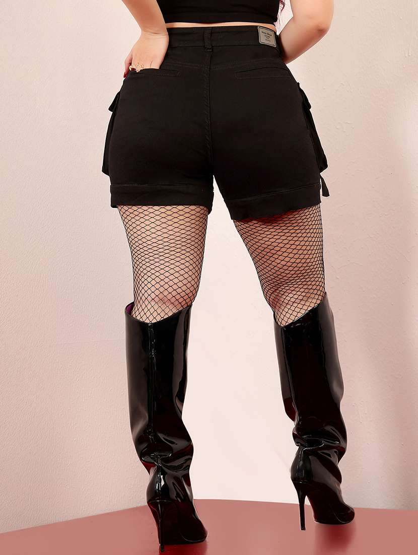 women solid high rise cargo short - 22403178 -  Standard Image - 3