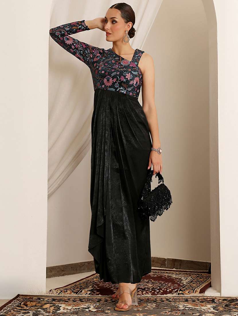 women embroidered single shoulder sheath dress
