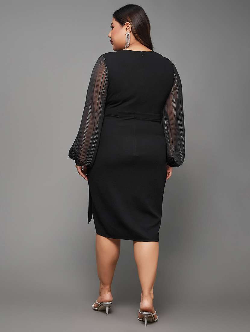 women plus size solid bishop sleeve wrap dress - 22403191 -  Standard Image - 3