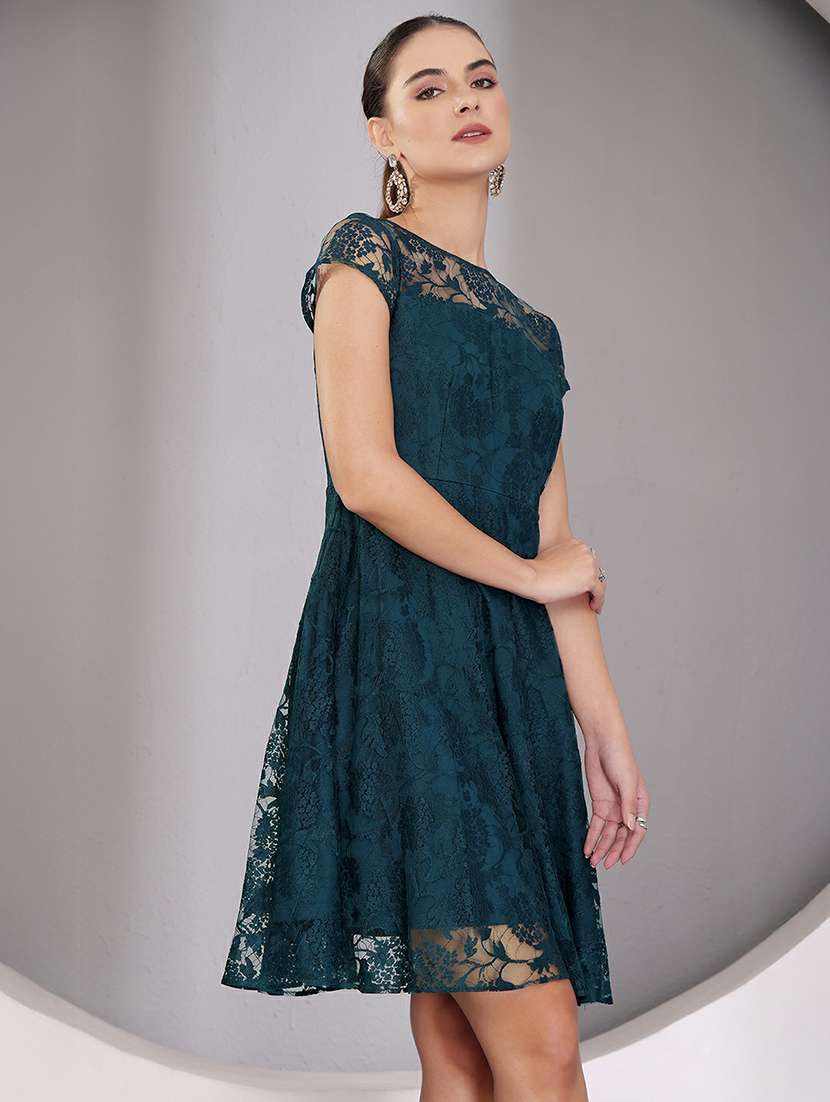 women self designed short sleeve lace fit & flare dress - 22403195 -  Standard Image - 3