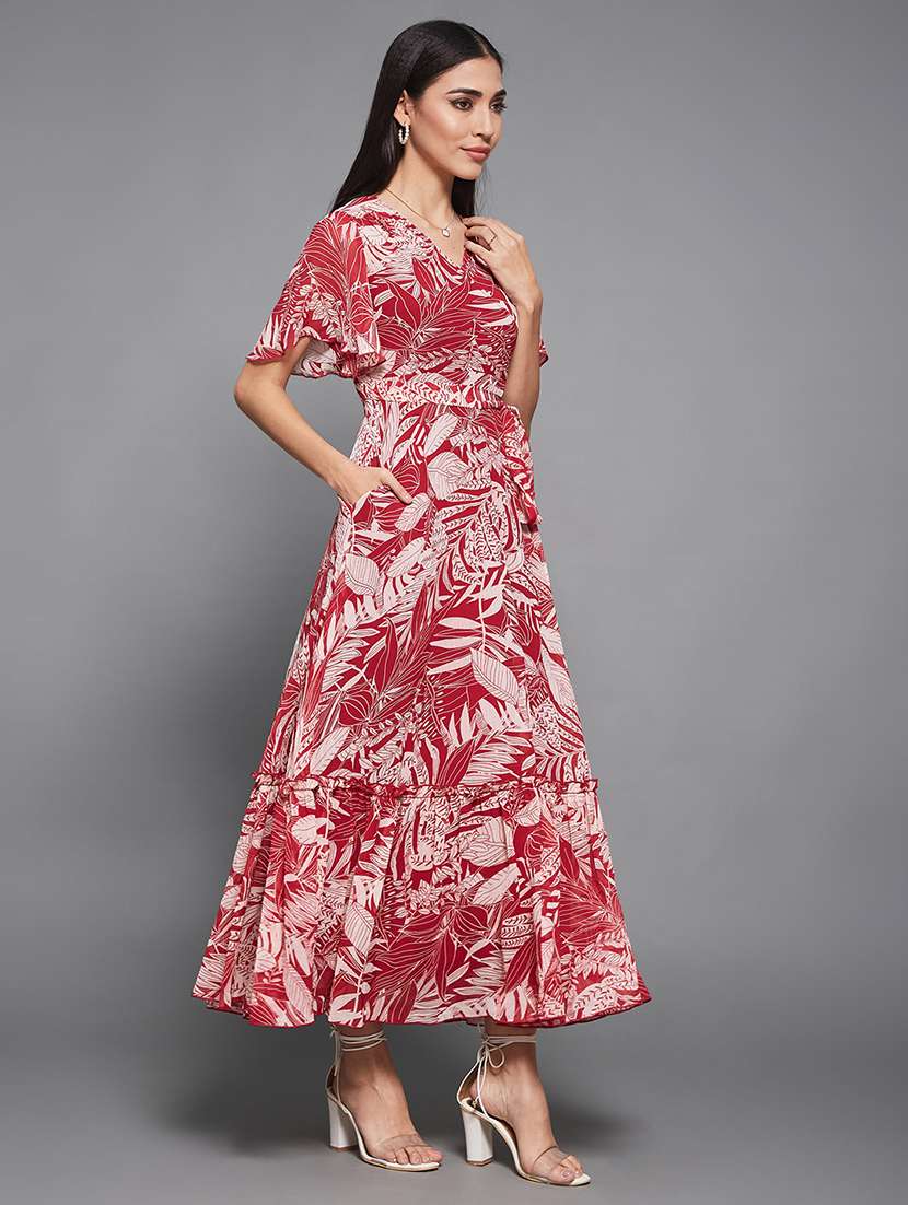 women printed flared sleeve wrap dress - 22403196 -  Standard Image - 3
