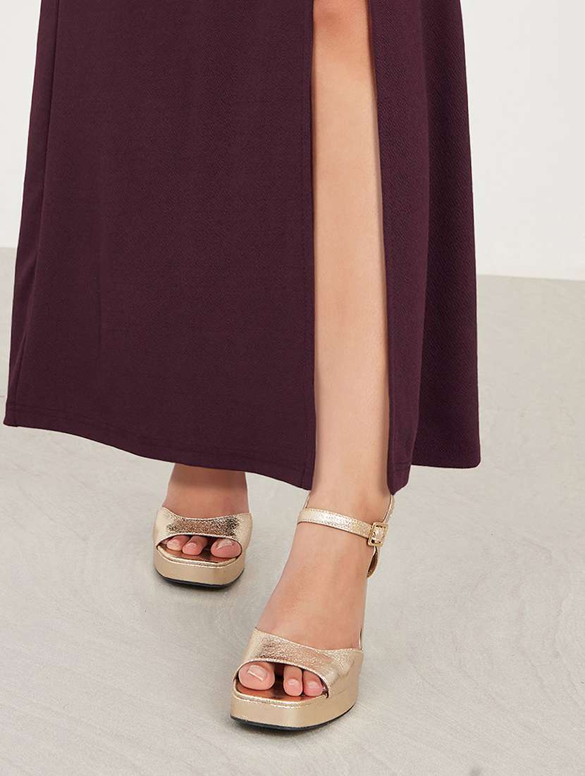 women solid three quarter sleeve a-line dress - 22403205 -  Standard Image - 3