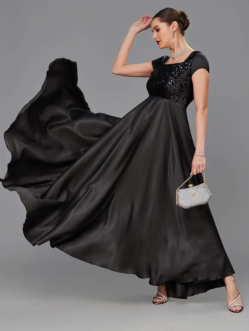 women sequined short sleeve fit & flare dress