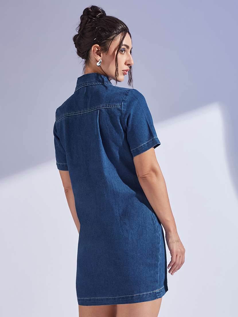 women solid collared denim sheath dress - 22403209 -  Standard Image - 3