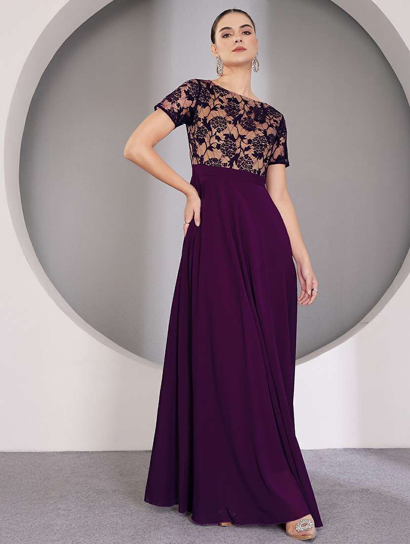 women short sleeve lace fit & flare dress