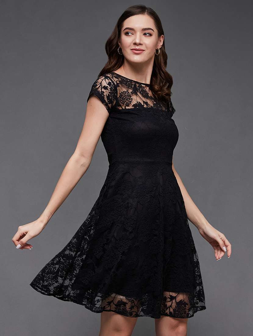 women self designed lace fit & flare dress - 22403212 -  Standard Image - 3