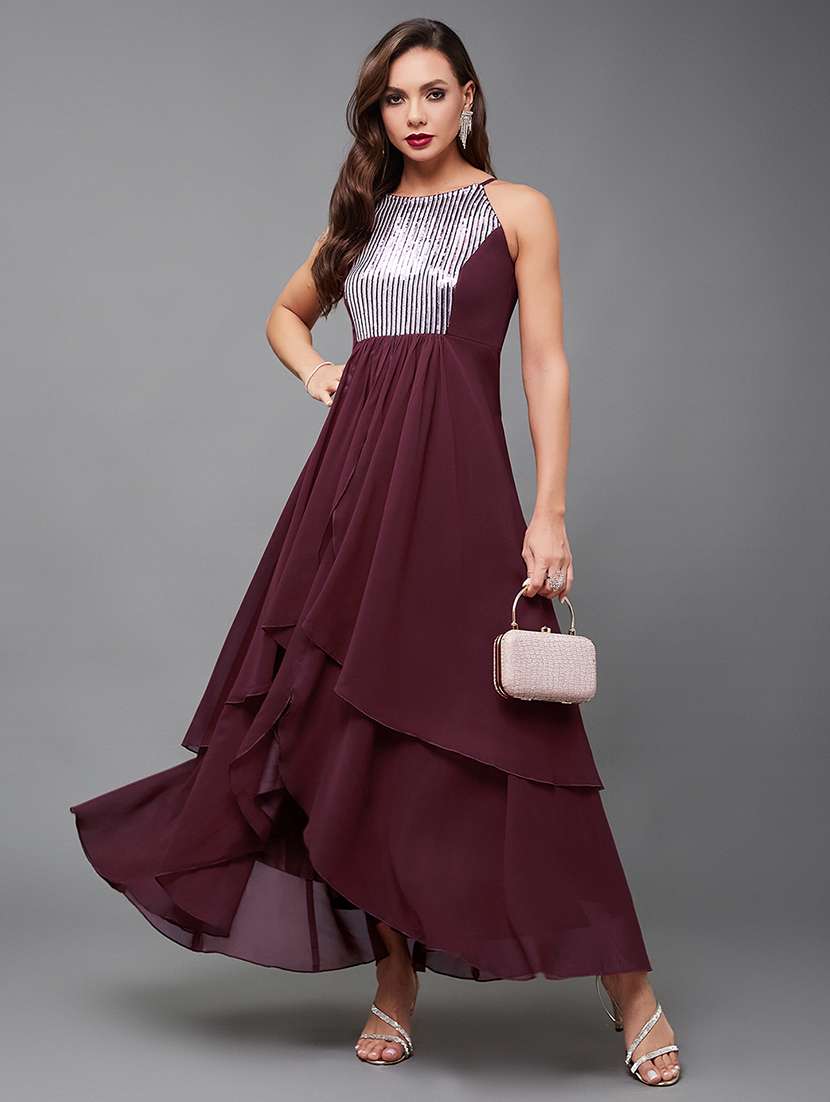 women sequined shoulder strap layered dress