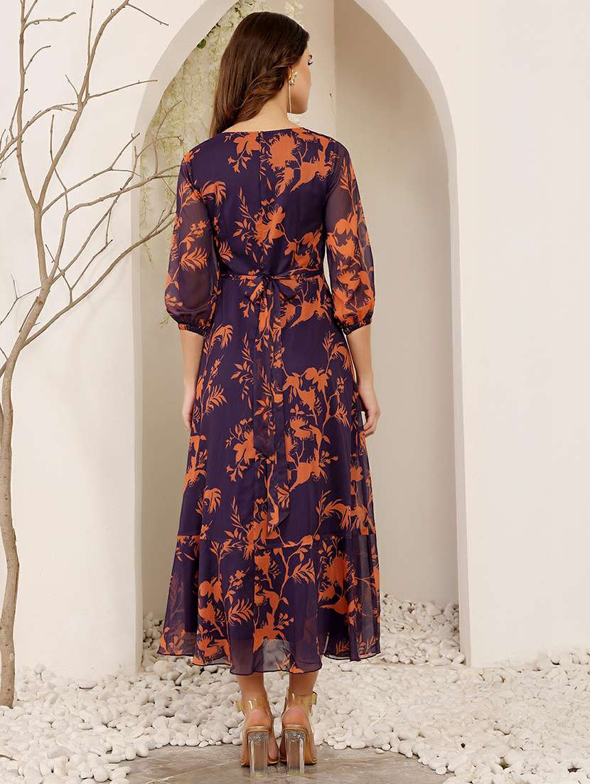 women printed three quarter sleeve tiered dress - 22403218 -  Standard Image - 3