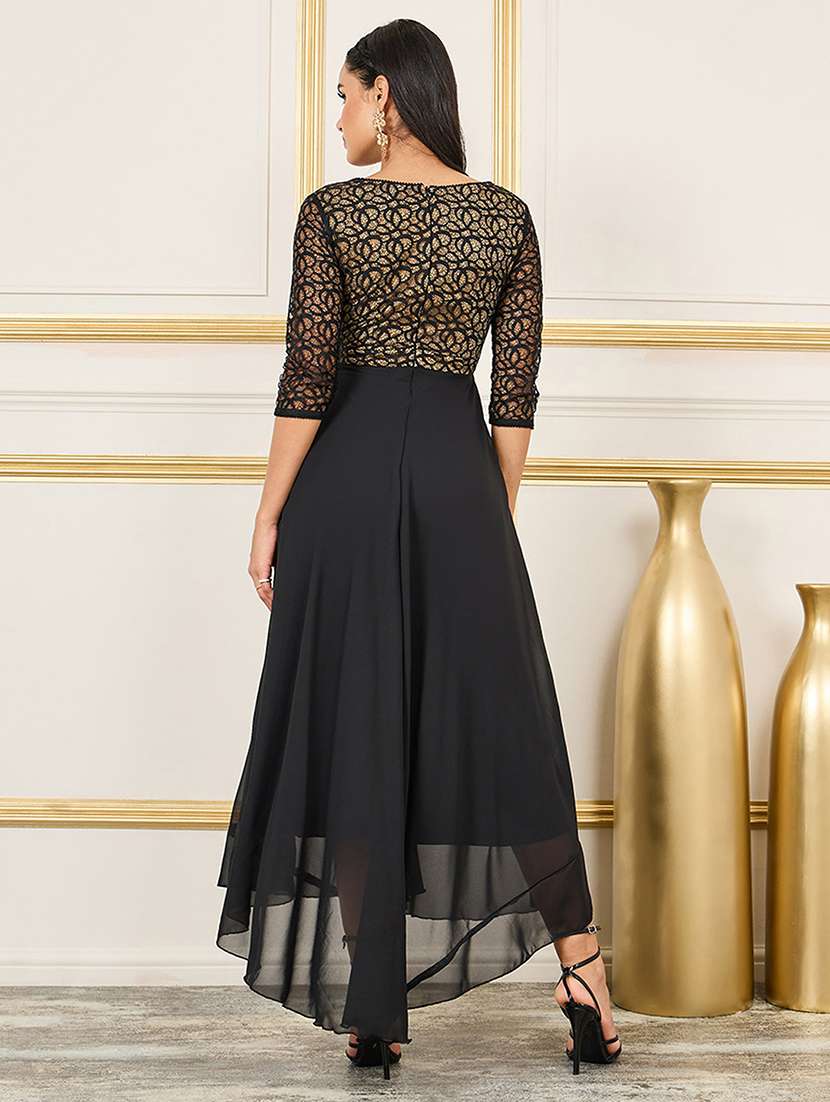 women self designed overlap neck lace fit & flare dress - 22403224 -  Standard Image - 3