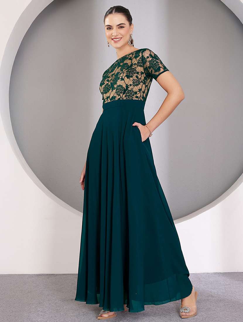women self designed short sleeve lace fit & flare dress - 22403226 -  Standard Image - 3