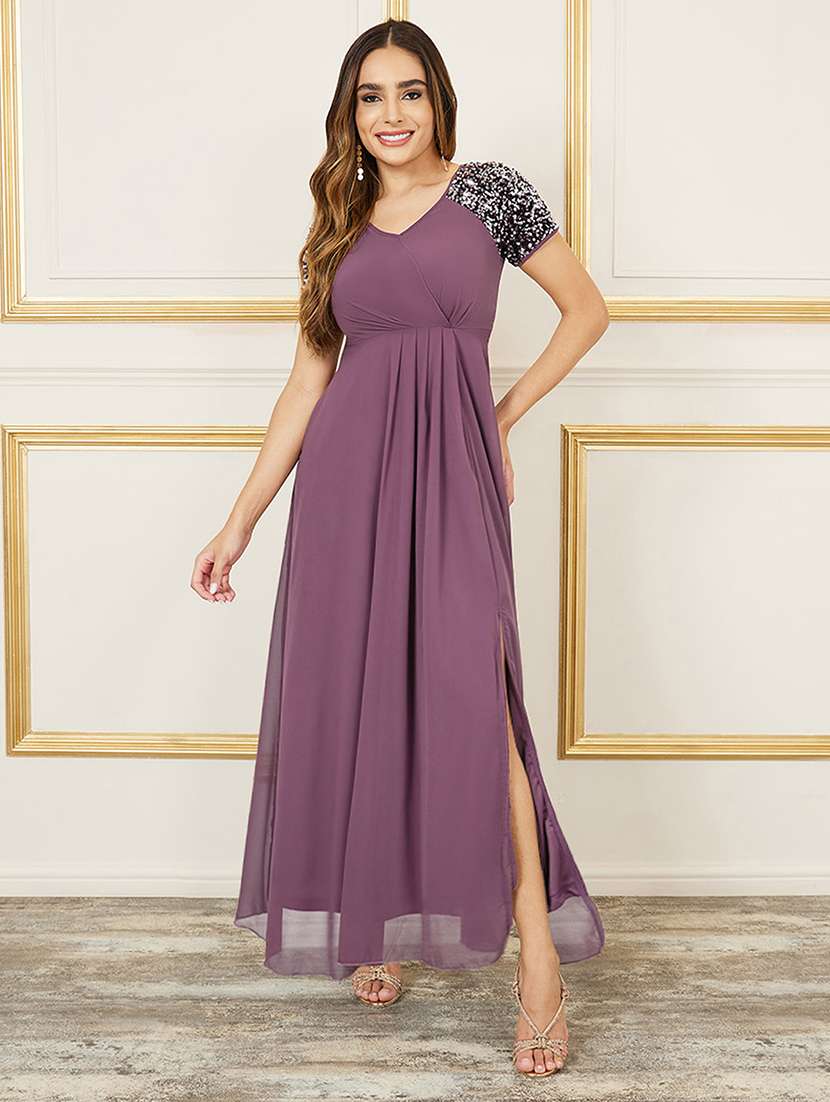 women sequined short sleeve fit & flare dress