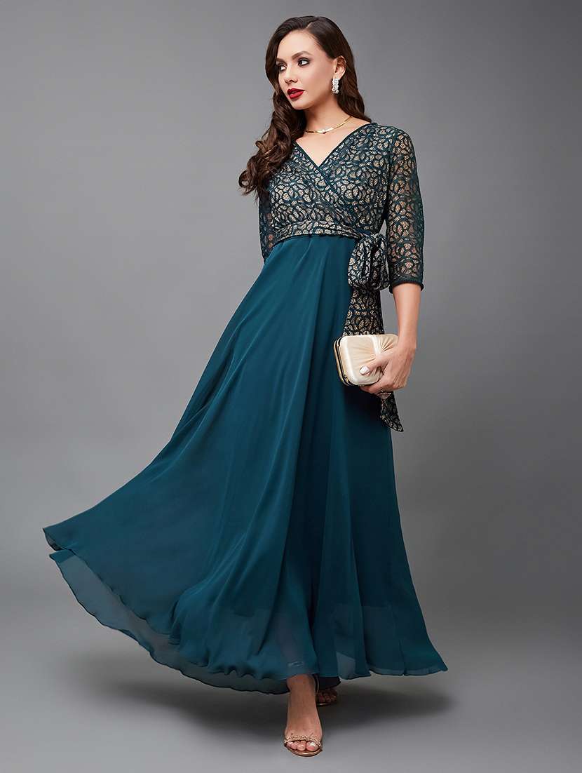 women self designed lace fit & flare dress