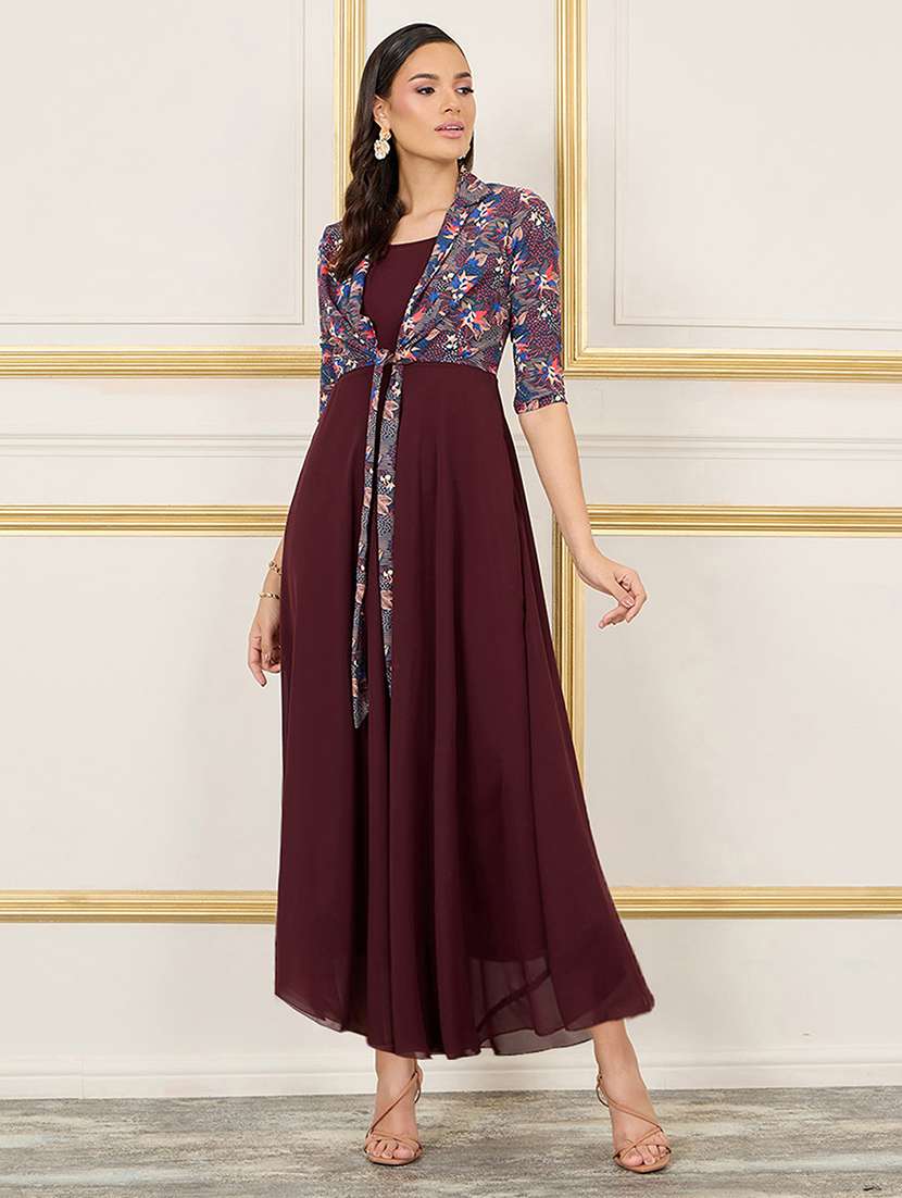 women printed three quarter sleeve fit & flare dress