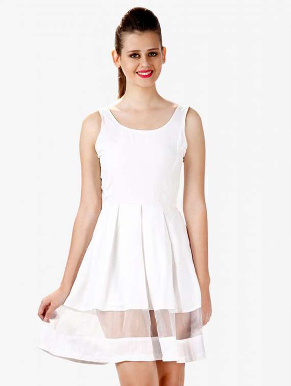 women solid sleeveless fit & flare dress