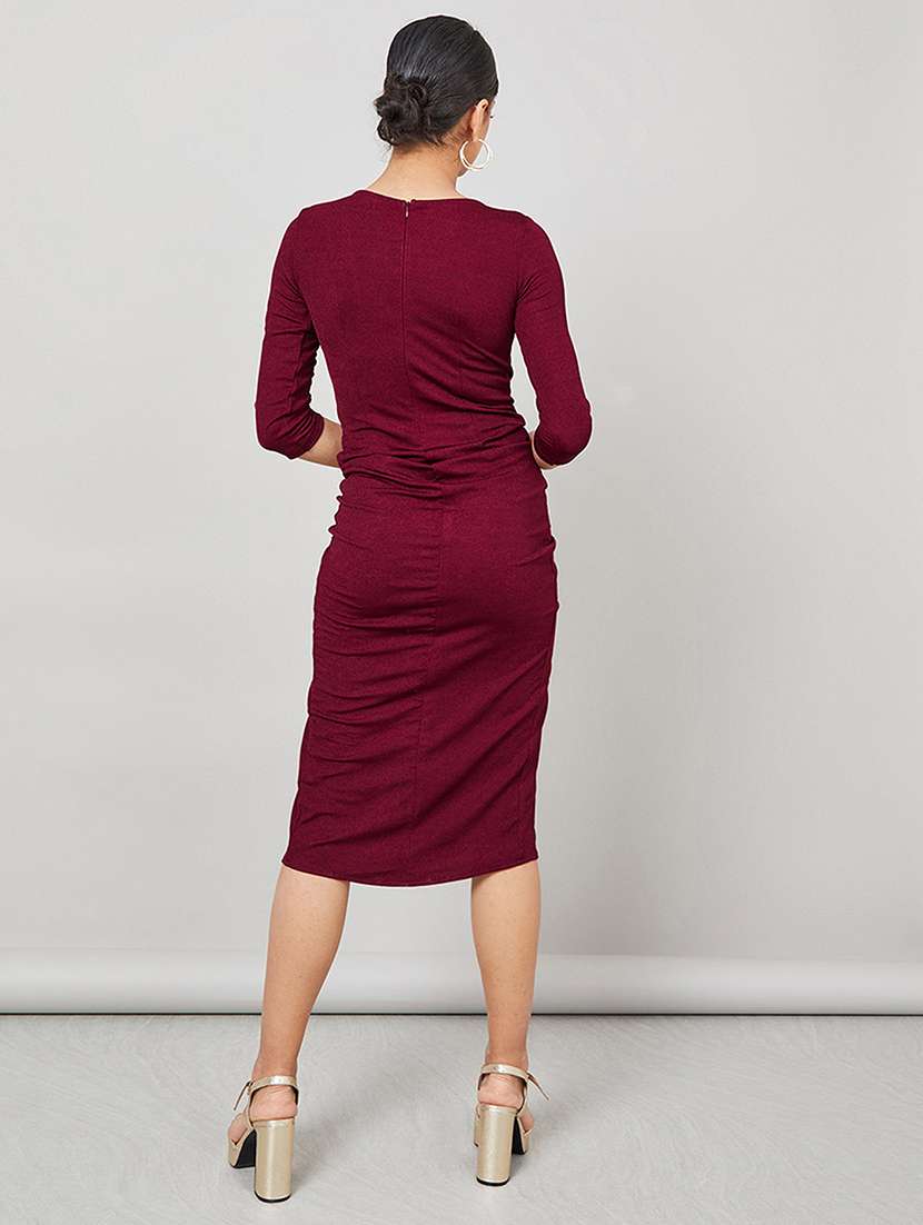 women solid three quarter sleeve sheath dress - 22403243 -  Standard Image - 3