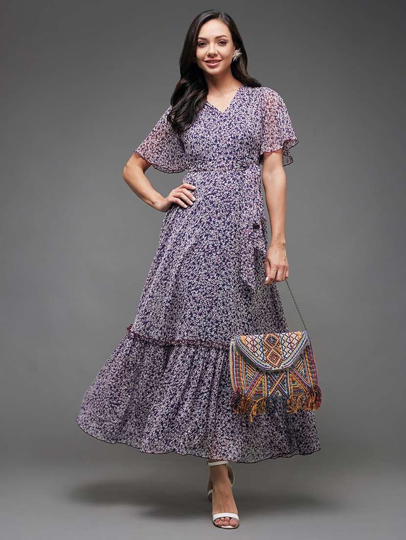 women floral print flared sleeve tiered dress
