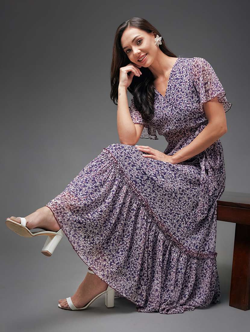 women floral print flared sleeve tiered dress - 22403245 -  Standard Image - 3