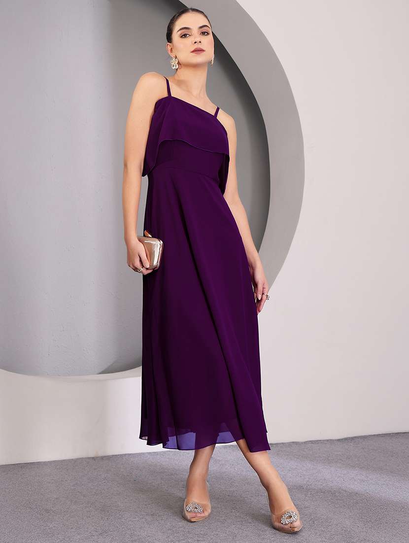 women solid shoulder strap fit & flare dress - 22403248 -  Standard Image - 3