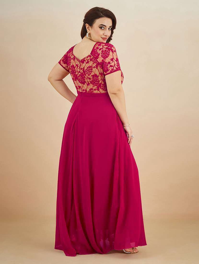 women self designed short sleeve lace dress - 22403256 -  Standard Image - 3