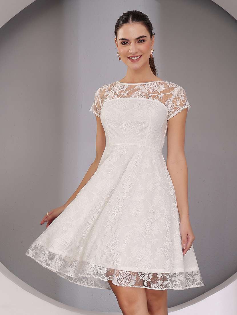 women self desinged lace fit & flared dress