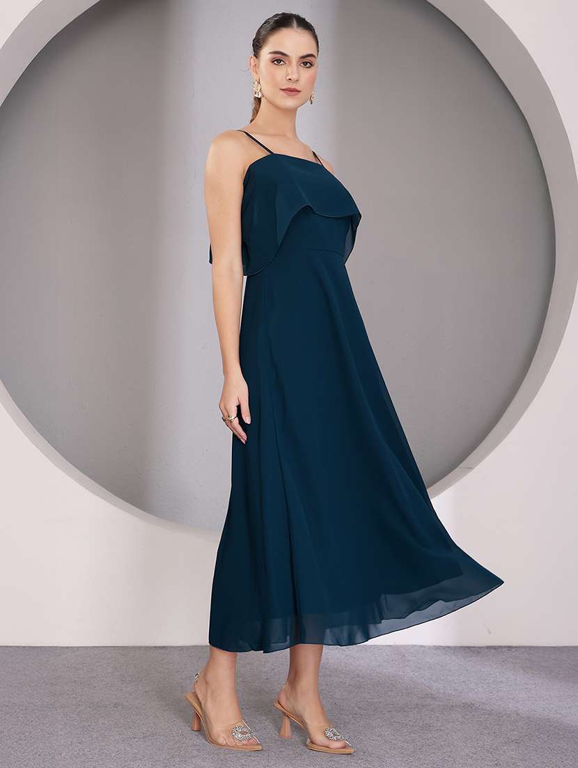 women solid shoulder strap a-line dress - 22403260 -  Standard Image - 3