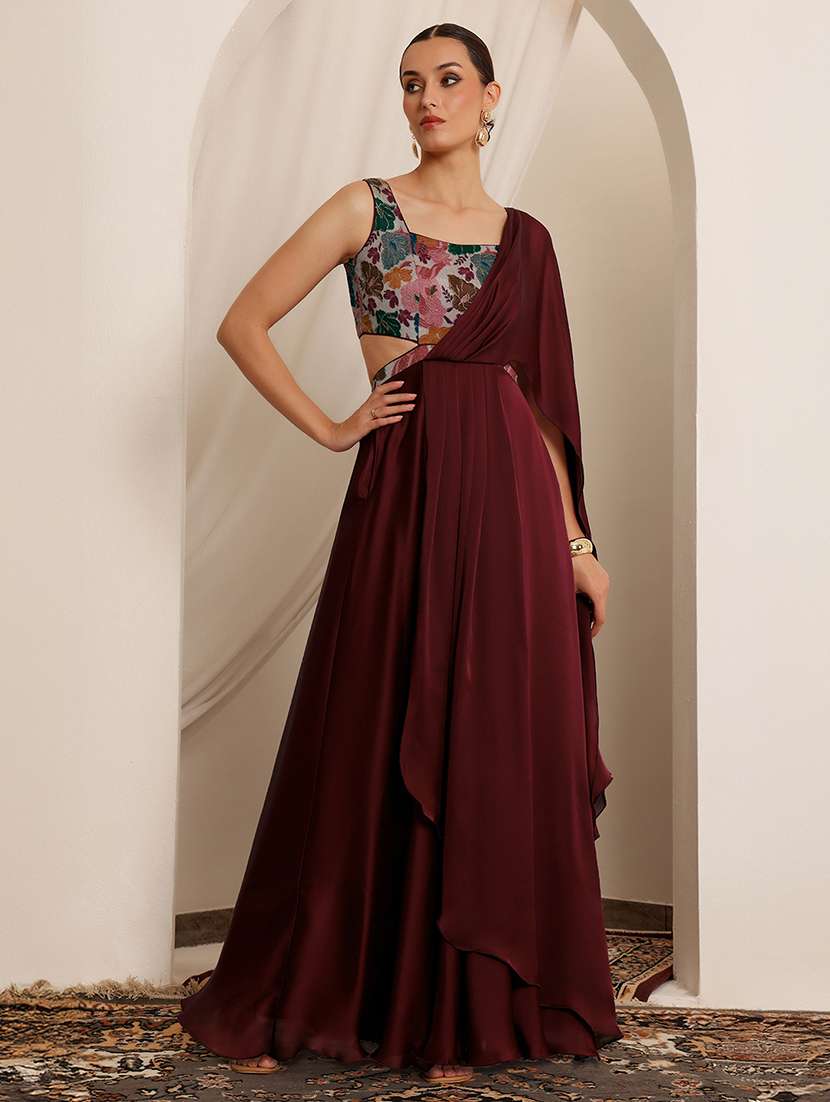 women printed sleeveless drape flared dress - 22403265 -  Standard Image - 3