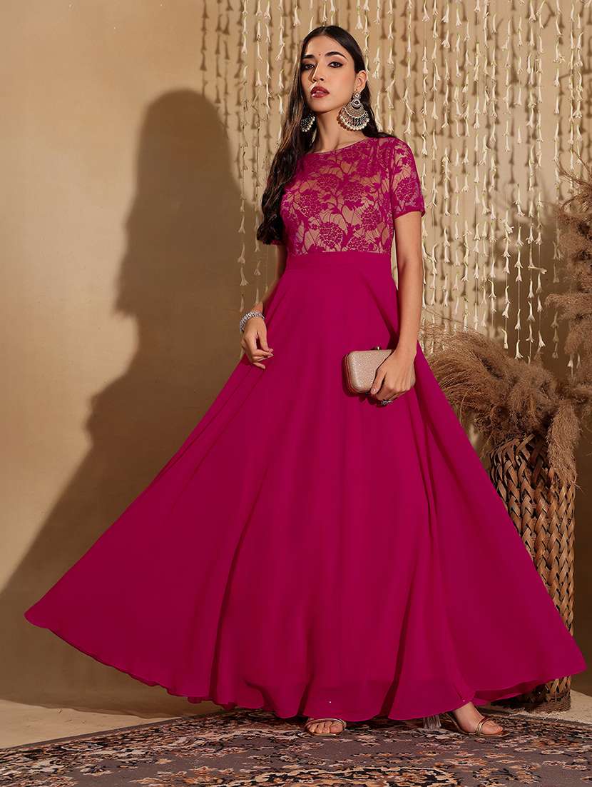 women self designed short sleeve lace fit & flare dress