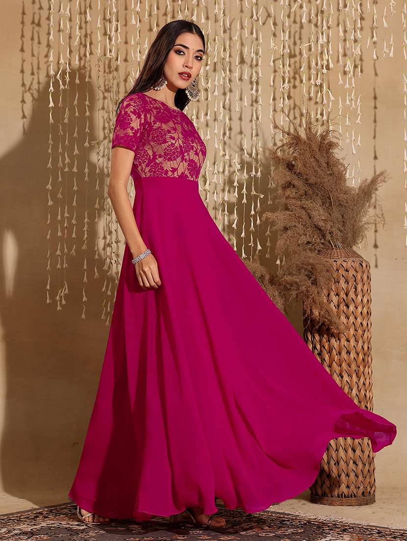 women self designed short sleeve lace fit & flare dress - 22403267 -  Standard Image - 3