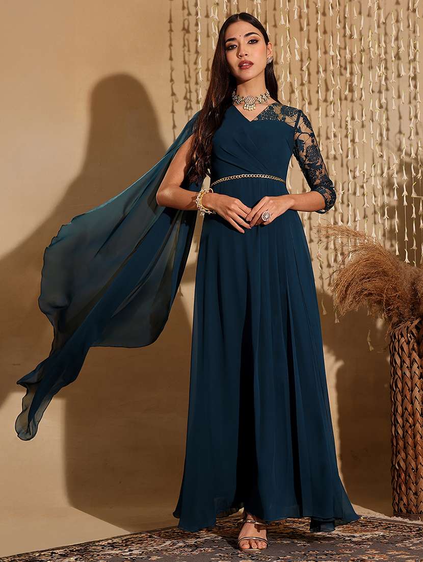 women self designed lace drape flaed dress - 22403269 -  Standard Image - 3