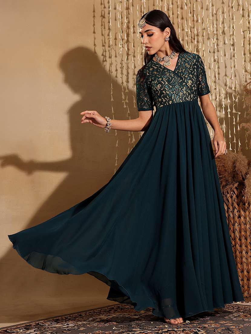 women self designed lace fit & flare dress - 22403270 -  Standard Image - 3