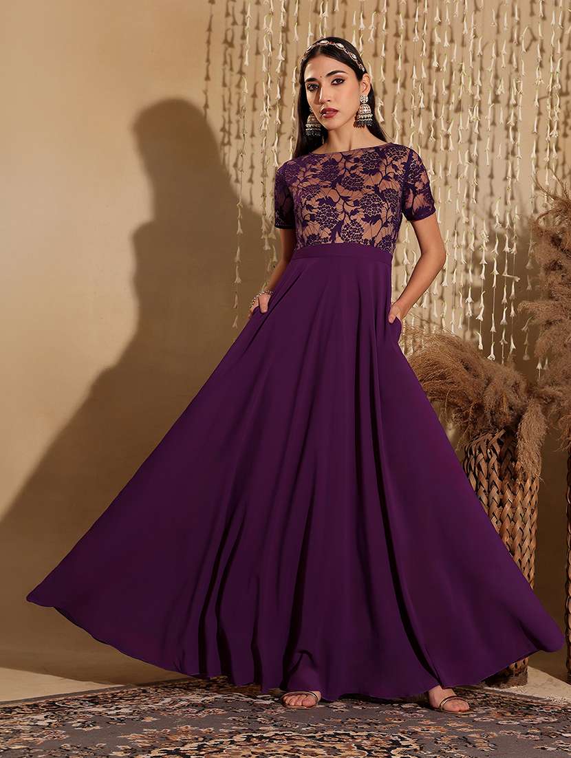 women self designed short sleeve lace fit & flare dress - 22403271 -  Standard Image - 3