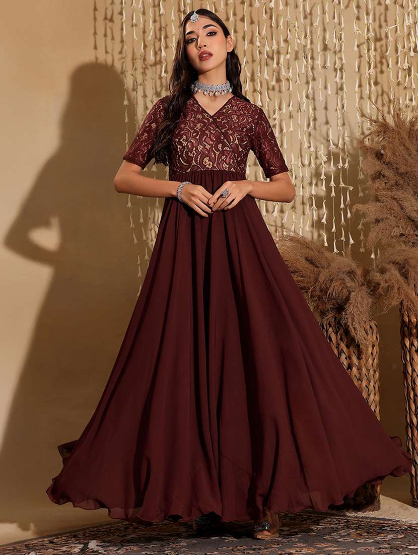 women self designed lace fit & flare dress