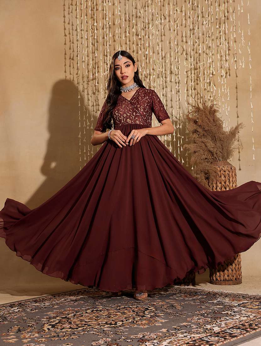 women self designed lace fit & flare dress - 22403274 -  Standard Image - 3