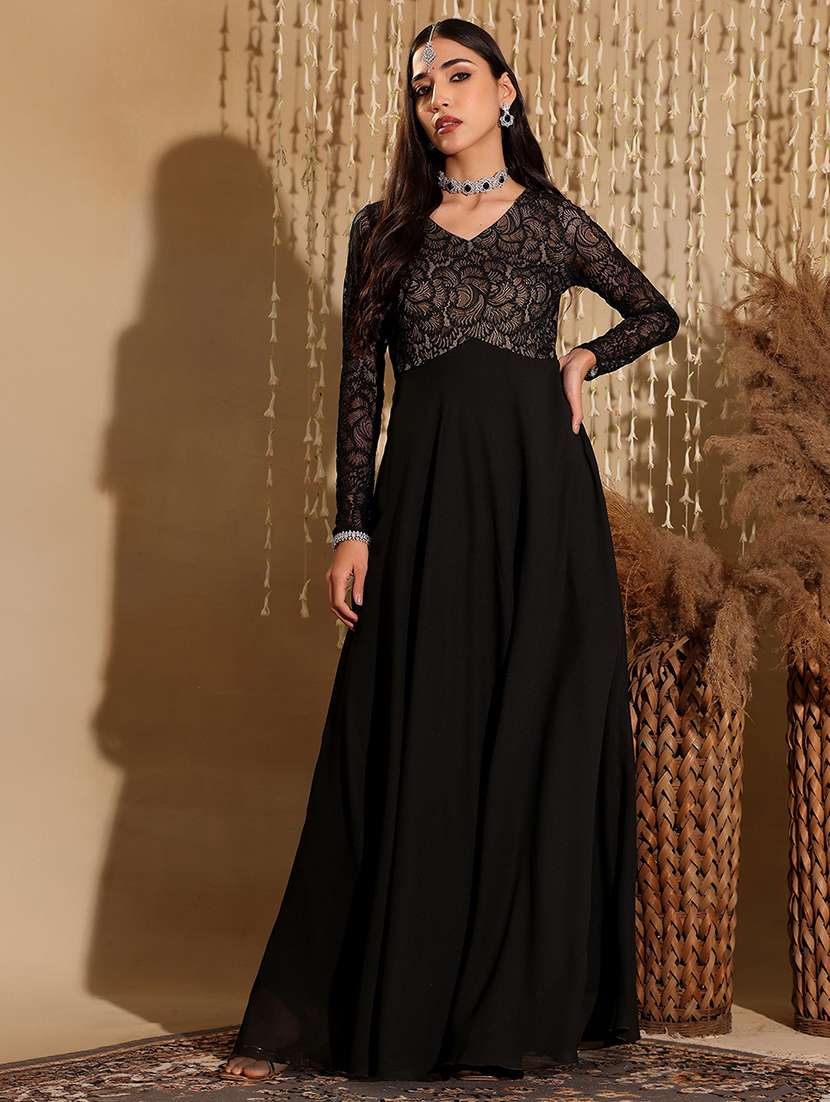 women self designed long sleeve lace fit & flare dress - 22403283 -  Standard Image - 3