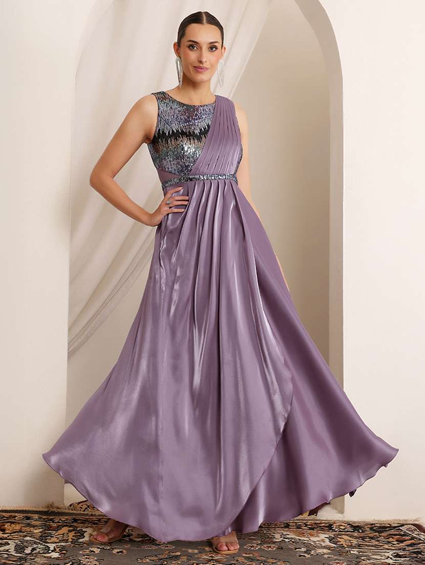 women sequined sleeveless drape  fit & flare dress - 22403286 -  Standard Image - 3