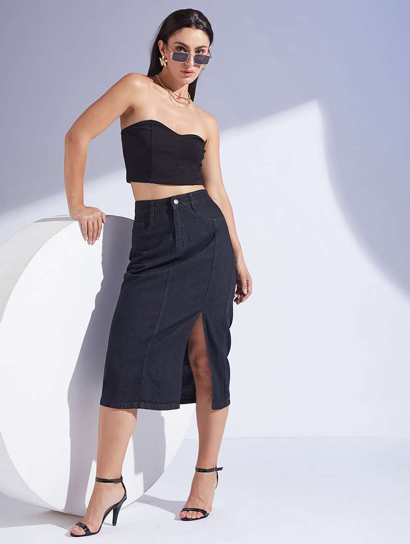 women solid high rise straight skirt - 22403306 -  Standard Image - 3