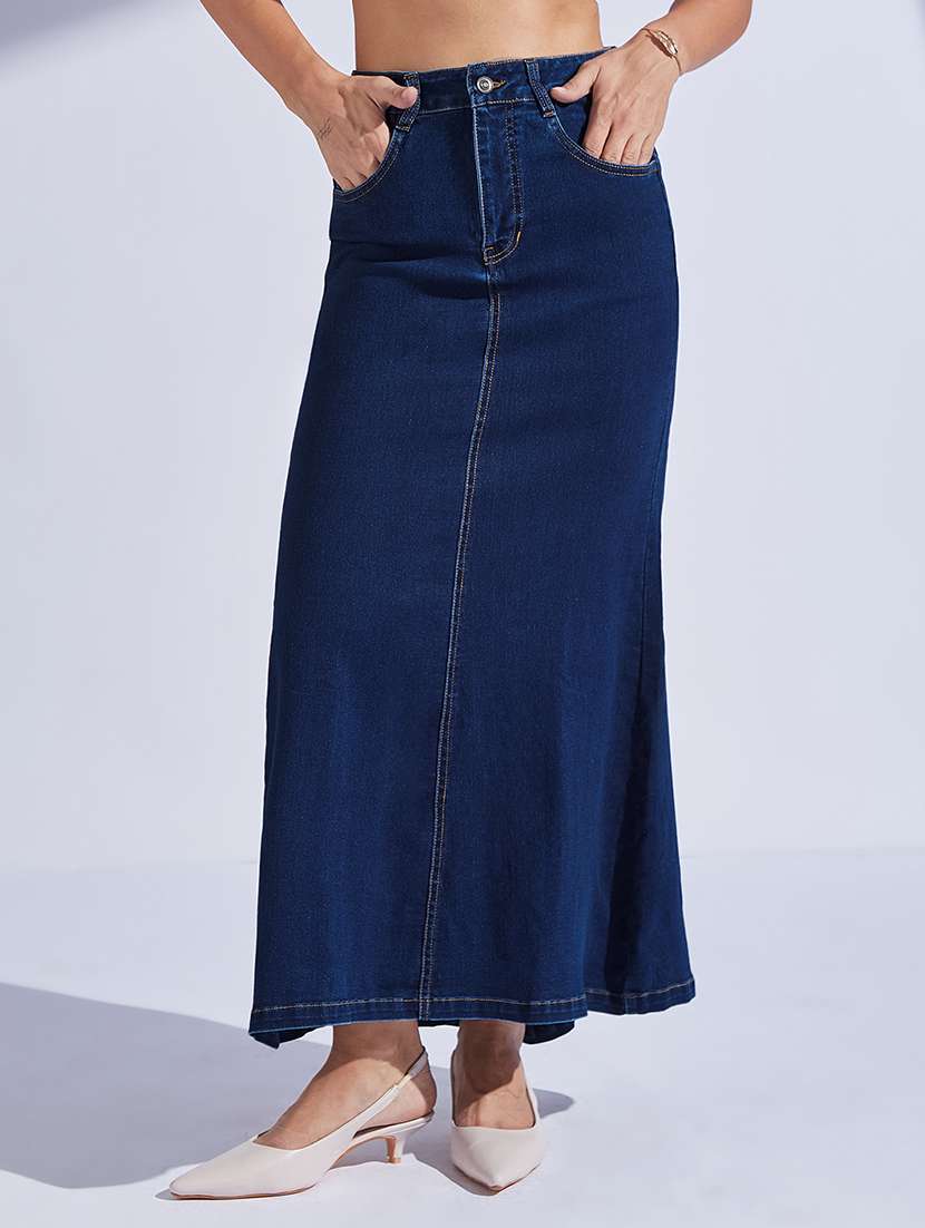 women solid high rise a-line skirt