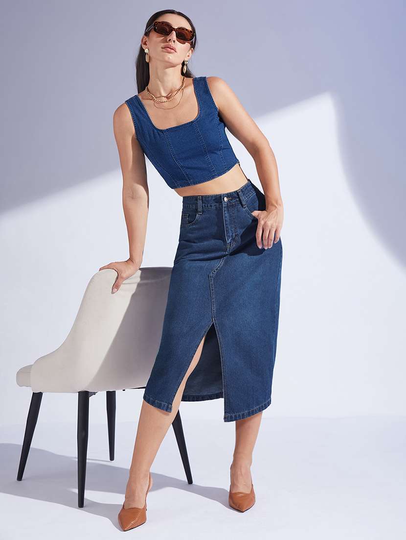 women solid high rise bodycon skirt - 22403309 -  Standard Image - 3