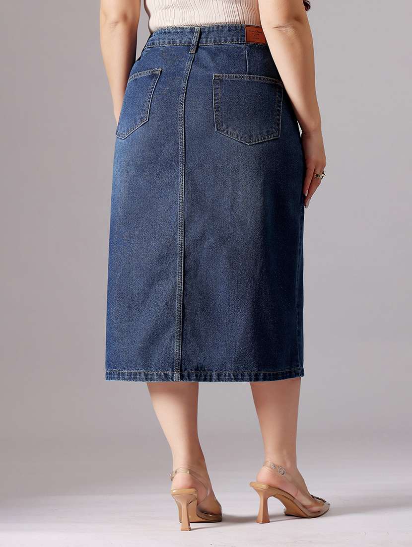 women solid high rise denim straight skirt - 22403311 -  Standard Image - 3