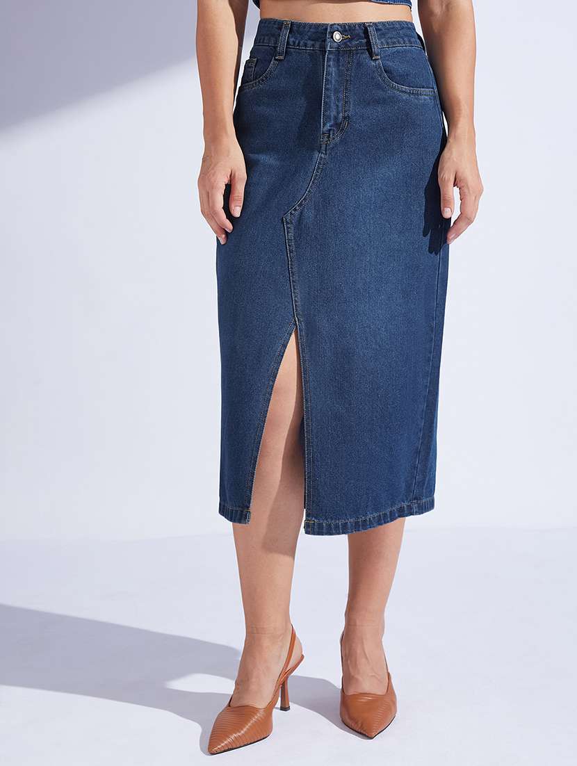 women solid high rise straight skirt