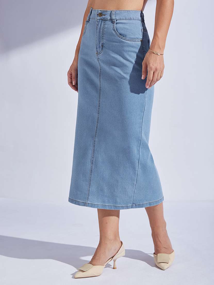 women solid high rise bodycon skirt