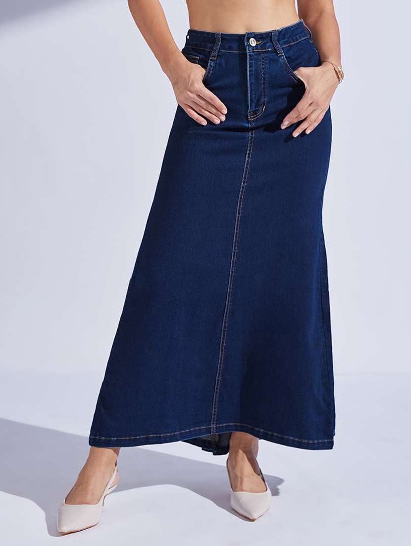 women solid high rise denim skirt - 22403324 -  Standard Image - 3