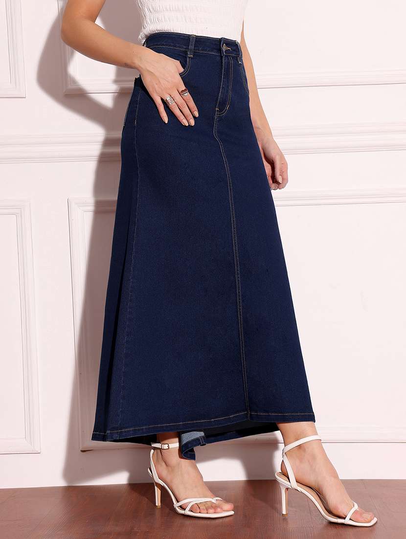 women solid high rise denim a-line skirt - 22403328 -  Standard Image - 3