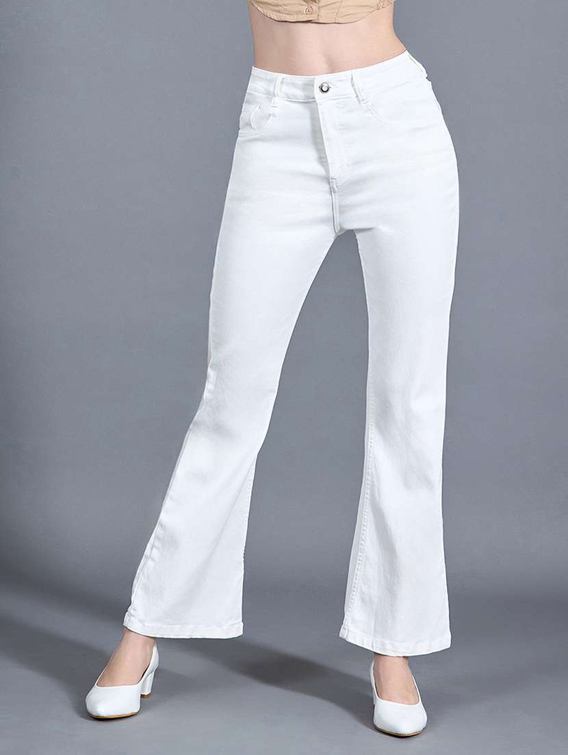 women solid high rise bootcut jeans